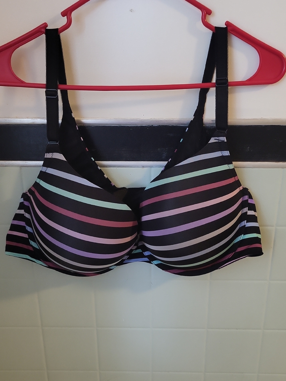 Women's Black Striped T-Shirt Bra Push Up Bra TORRID 42D